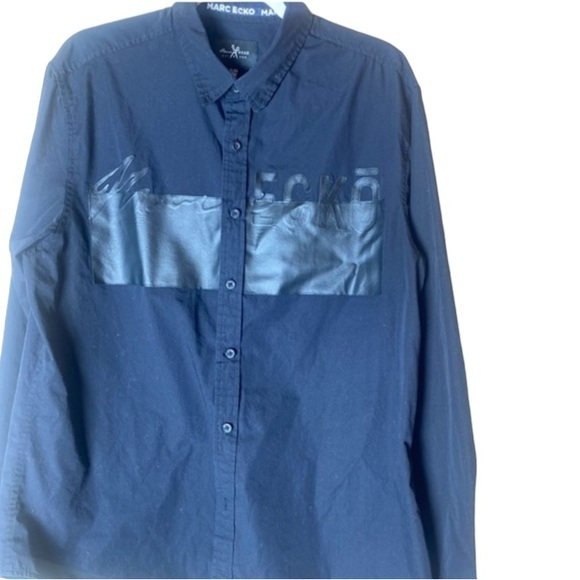 Marc Ecko Cut‎ & Sew Black Long sleeve Button Down with leather chest patch XL - Picture 1 of 10